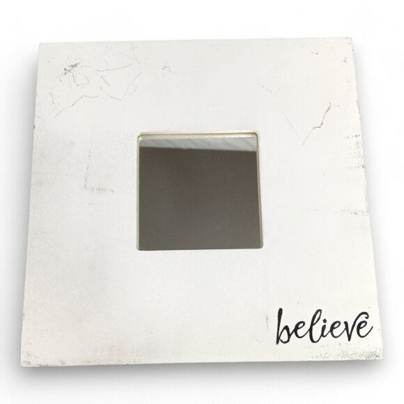 IKEA MALMA Framed Art Mirror- Square-BELIEVE-White-Gray-10x10 - Picture 1 of 12